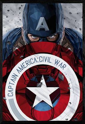 Wall Poster Captain American Digital Art (Wall Wall Poster , 300GSM Matt, 13x19 Inches, Rolled, Multicolor) Fine Art Print