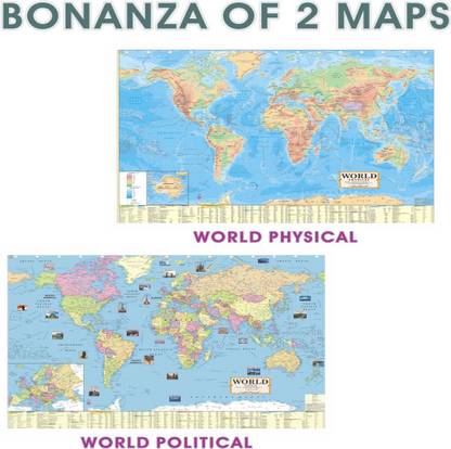 WORLD ENGLISH MAPS (Both Political & Physical) Pack of Set Of 2, Map Size (40*28 inch) Paper Print Paper Print