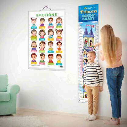 EMOTIONS CHART and PRINCESS HEIGHT CHART | Set of 2 charts 1 Educational + 1 Height Chart | A combo of Understanding the concept of Feelings and Tracking Height with Kids Paper Print