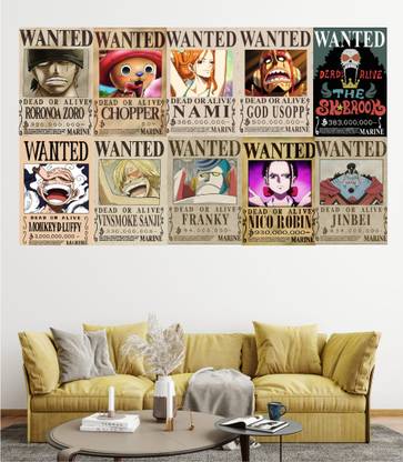 VIRGIN ARTS | ONE PEICE MIX WANTED POSTER | STRAW HATS LUFFY ZORO SANJI NAMI USOOP CHOPPER ROBIN BROOK FRAMKY JIMBE | 300 GSM A4 POSTER | PACK OF 10 POSTER Photographic Paper