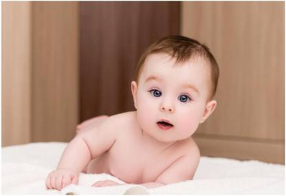 Adorable baby girl lying on her stomach on soft blancket and show tongue. portrait of cute baby girl with blue eyes and long eyelashes / Cute Baby Posters | Baby Girl/Boy Poster | Smiling Baby Poster | Poster for Pregnant Women | New Born Cute Small Posters in Room decor with Small Size | Gloss Laminated Paper Size -12 x 18 Inch | Single Photo Paper Print (Rolled with Safety Tube). Paper Print Photographic Paper Paper Print