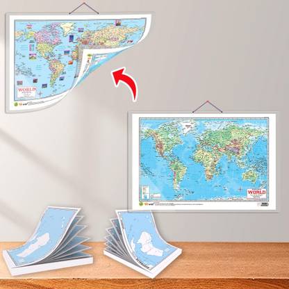 SMALL - 100 AUSTRALIA POLITICAL OUTLINE MAP FOR SCHOOL, SMALL - 100 AUSTRALIA PHYSICAL OUTLINE MAP FOR SCHOOL and 2 IN 1 WORLD POLITICAL AND PHYSICAL MAP IN ENGLISH | Set of 2 maps and 1 chart | Australia Political Map: A Simple Guide for Schools Paper Print