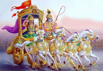 Poster Mahabharata Krishna & Arjun Photo Beautiful sl12051 (Large Poster, 36x24 Inches, Banner Media, Multicolor) Fine Art Print