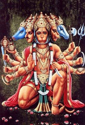 Poster Panchmukhi Hanuman Ji Classic Photo (13x19 Inches, Wall Poster, Matte, Multicolor) Fine Art Print