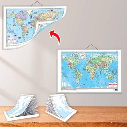 SMALL - 100 EUROPE POLITICAL OUTLINE MAP FOR SCHOOL, SMALL - 100 EUROPE PHYSICAL OUTLINE MAP FOR SCHOOL and 2 IN 1 WORLD POLITICAL AND PHYSICAL MAP IN ENGLISH |set of 2 maps and 1 chart| Discover Europe Political and Physical Maps with World Overview Paper Print