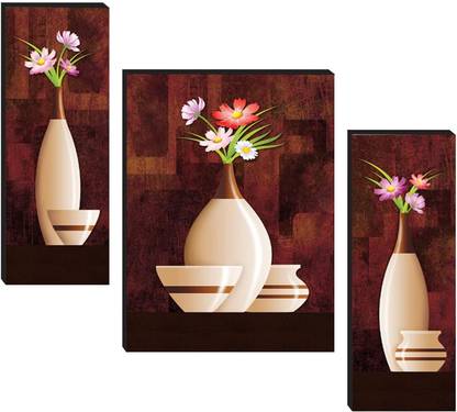 Floral Wall Painting | Flower Vases Framed Art | Floral Frames for Wall Decor Set of 3 (12 x 18 Inch) Fine Art Print