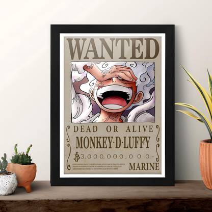Paper-One Piece-New 3B. Wanted Monkey D Luffy Framed Poster for Room & Office Paper Print