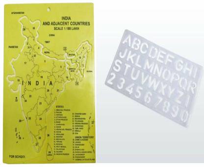 25mm Alphabets Lettering Stencil & India Map Stencil Combo 3D Poster