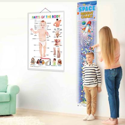 Parts of the Body and SPACE HEIGHT CHART |Set of 2 chart |Engaging tool for learning Body Parts & Measuring Height Chart for kids Paper Print