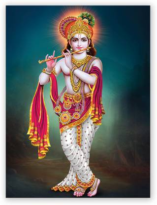 Digital Hindu God Shri Krishna Photo Poster With Uv Textured Size 24 X 18 Inches Fine Art Print