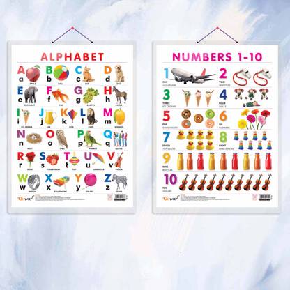 ALPHABET CHART HARD LAMINATED and NUMBER 1-10 CHART HARD LAMINATED | combo of 2 charts | Colorful Language and Math Displays Paper Print
