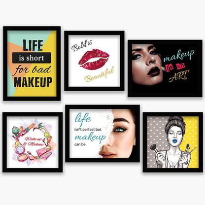 Women Salon Theme Combo - Makeup Art Framed Wall Posters / Paintings with Frame for Parlour and Fashion Store ( 11 inch x 14 inch, Framed ) Set of 6 multicolor Paper Print