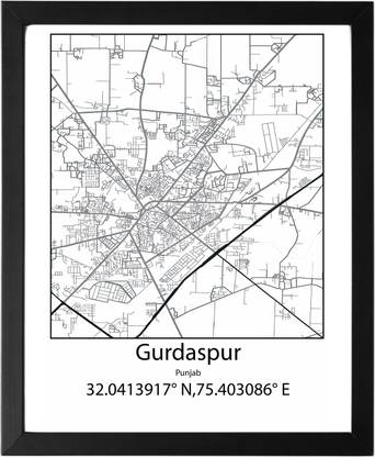 Gurdaspur,Punjab,India UNFRAMED Minimalist Map Line Art Print Poster Wall Office Home Hometown Housewarming Decor Enhanced Paper Poster Paper Print
