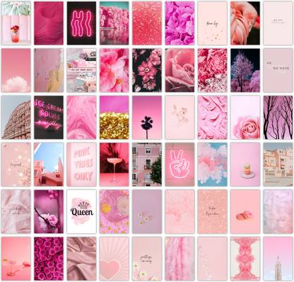 Pack of 54 Pink Aesthetic Wall Collage kit Posters | Posters for Wall Decoration | Wall Art For Bedroom, Office, Living room, Dorm room Photographic Paper