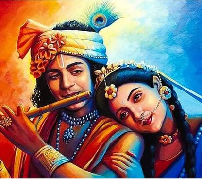 Radha Krishna Wall Poster Sticker - Radha Krishna Artwork Wall Poster Sticker - Krishna with Radha Wall Sticker - Radha Love with Krishna Art Wall Poster Sticker Paper Print