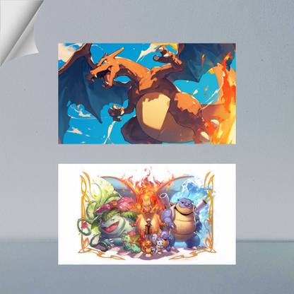 VIRGIN ARTS | ASH WITH HE'S POKEMON & CHARIZARD | POKEMON | DIGITAL ART - 2 | SET OF 2 | 300 GSM | A4 FRAMED POSTER Photographic Paper