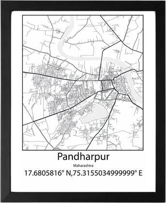 Pandharpur,Maharashtra,India UNFRAMED Minimalist Map Line Art Print Poster Wall Office Home Hometown Housewarming Decor Enhanced Paper Poster Paper Print