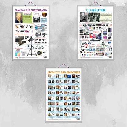 INVENTORS AND INVENTIONS, COMPUTER and CAMERAS AND PHOTOGRAPHY Chart | Combo of 3 Charts | Tech Evolution Triad: Inventors, Computers, Cameras Paper Print