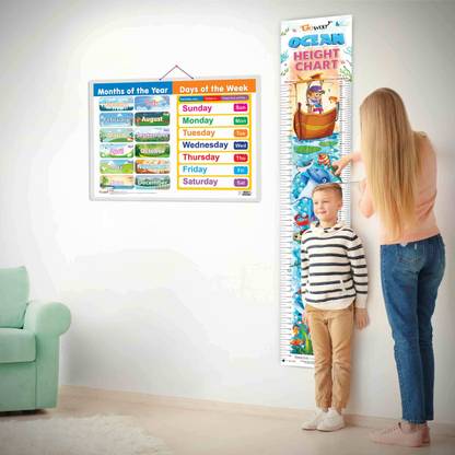 MONTHS OF THE YEAR AND DAYS OF THE WEEK CHART and OCEAN HEIGHT CHART | Set of 2 Charts 1 Educational + 1 Height Chart | An Epic Duo of Months & Days Name Chart and Ocean Height Chart for kids Paper Print