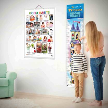 Good Habits and PRINCESS HEIGHT CHART | Set of 2 chart |An Interactive Combo of Good Habits & Height Chart for kids Paper Print