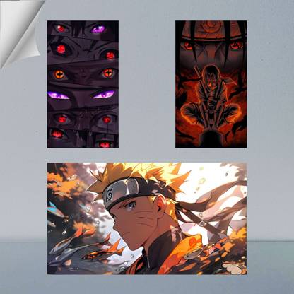 VIRGIN ARTS | COMBO SET OF NARUTO UZUMAKI AND ITACHI UCHIHA, MIX CHARACTER EYES SHARINGAN HYUGA SAGE MODE RINEGAN MANGEKYO FRAME | ANIME | SET OF 2 A4 AND 1 A3 300 GSM FRAMED POSTER FOR WALL Photographic Paper