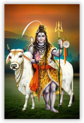 Lord Shiva With Nandi Maharaj Digital Photo Poster With Uv Textured S121 Fine Art Print
