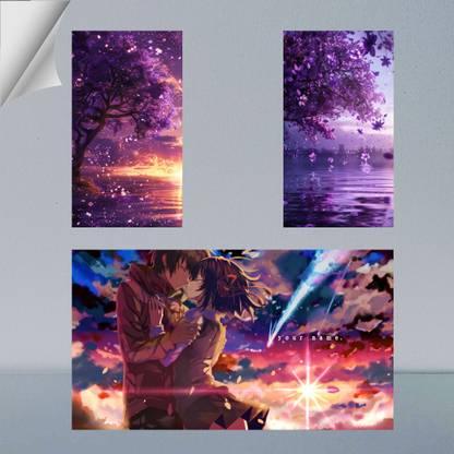 VIRGIN ARTS | COMBO SET OF TAKI TACHIBANA AND MITSUHA MIYAMIZU, SAKURA TREES DIGITAL ART FRAME | TOKYO REVENGERS | ANIME | SET OF 2 A4 AND 1 A3 300 GSM FRAMED POSTER FOR WALL Photographic Paper