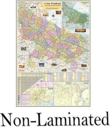 UTTAR PRADESH STATE MAP size : 100x70 Centimeter (40"x28" inch) With Fact & Figure District Head quater, Population, Area Etc. Paper Print