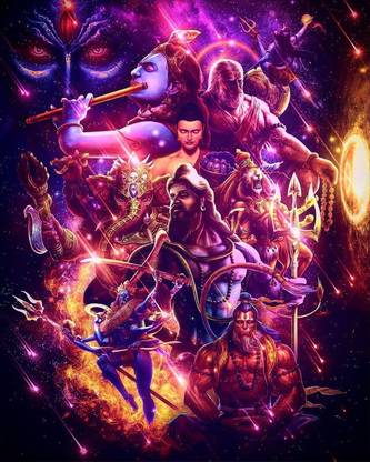 Hindu Gods Hd Lord Vishnu Lord Ganesha Krisha Radha Gods Hd Animated Hd Matte Finish Wall Poster Paper Print