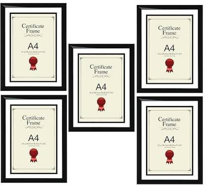 A4 Size Photo Frame for Wall (Plexi Glass on Top, Size: A4) - Pack of 5, Black Canvas Art