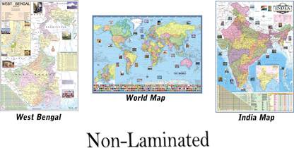 India Map , World Map and West Bangal Map. Size : 100x70 Centimeter (40"x28" inch). With Important Fact and Figure. Ideal Map For Aspirant of UPSC , PCS , SSC , RAILWAY Exams and Other Competitive Exams. Updated Map Paper Print
