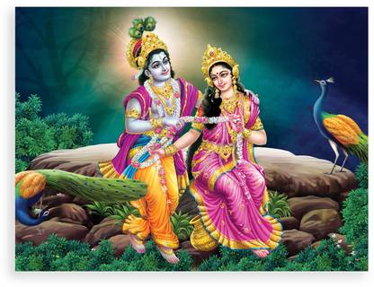 Lord Krishna & Radha Hindu God Photo Poster With Uv Textured Room Decoration 176 Fine Art Print
