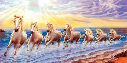 lucky seven horses running at sunrise ll 7 horse vastu poster in canvas print poster Fine Art Print