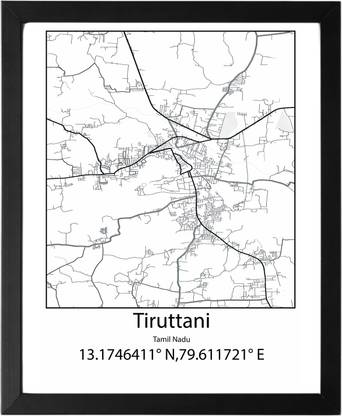 Tiruttani,Tamil Nadu,India UNFRAMED Minimalist Map Line Art Print Poster Wall Office Home Hometown Housewarming Decor Enhanced Paper Poster Paper Print