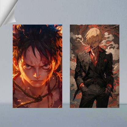 Vinisha Crafts| MONKEY D. LUFFY & VINSMOKE SANJI FROM ONE PEICE | DIGITAL ART - 31 | ANIME | SET OF 2 | 300 GSM A4 FRAMED POSTER FOR WALL-edt Paper Print