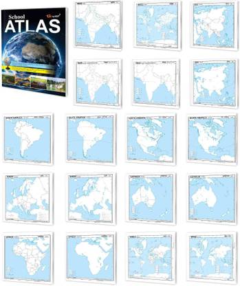 Pack of 18 maps pad + 1 school atlas book | Complete geography combo for school students Paper Print