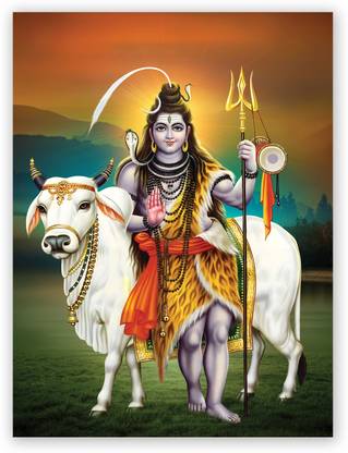 Hindu God Lord Shiva With Nandi Maharaj Digital Photo Poster With Uv Textured Fine Art Print
