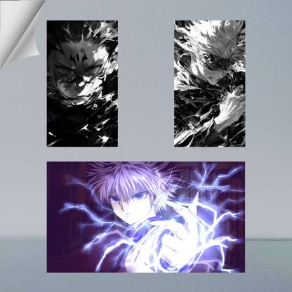 VIRGIN ARTS | COMBO SET OF KILLUA ZOLDYCK, RYOMEN SUKUNA AND GOJO SATURO DIGITAL ART FRAME | HUNTER X HUNTER, JUJUTSU KAISEN | ANIME | SET OF 2 A4 AND 1 A3 300 GSM FRAMED POSTER FOR WALL Photographic Paper