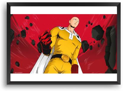 ANIME POSTER FRAME ONE MAN PUNCH Wall Poster Frame For Home And Office With Frame, (12.6*9.6) Photographic Paper