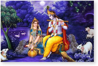 Hindu God Lord Krishna And Radha Rani Digital Photo Poster With Uv Textured 120 Fine Art Print