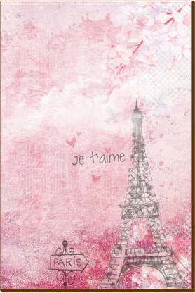 Pink Eiffel Tower Paris Poster with Wooden Base without Frame (A3 Size, 45 x 30 cm) - Elevating Your Walls with Durable and Stylish Designer Poster Paper Print