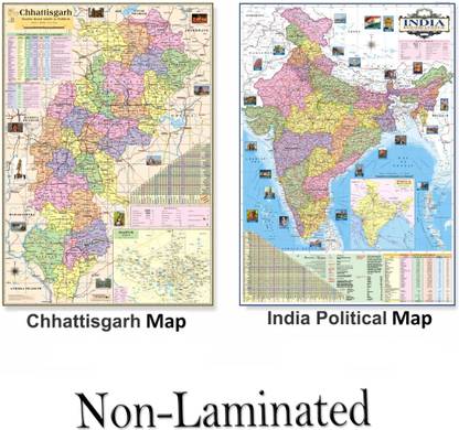 INDIA MAP AND CHHATTISGARH MAP, Both Map Size : 100x70 cm (40"x28" inch) Bottom of Map Mention FACT & FIGURES Such Rivers, Peaks, State's Capital, Area, Populations, Density, Literacy Etc. Updated : Oct 2020 Paper Print