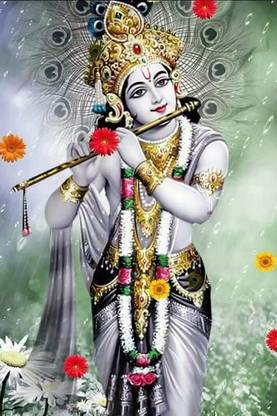 Lord Krishna poster for Mandir temple and Home Decor ( 12x18 Inches, 300 gsm thick paper with gloss lamination) Photographic Paper