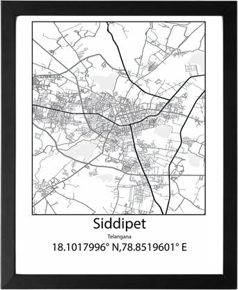 Siddipet,Telangana,India UNFRAMED Minimalist Map Line Art Print Poster Wall Office Home Hometown Housewarming Decor Enhanced Paper Poster Paper Print