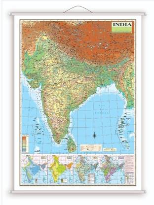 INDIA PHYSICAL MAP (Laminated) Size : 100x70 cm (40"x28" inch) Up and Lower Sided Pipe. Updated Map With Important Fact and Figures. Ideal Map For Aspirants of UPSC , SSC , PCS , Railway , State Exams and Other Competitive Exams. Paper Print