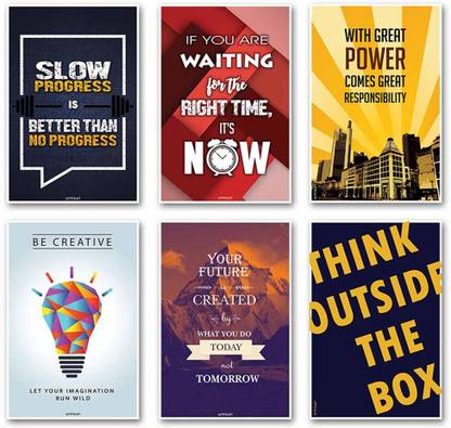 Combo Set of 6 Motivational Creative Quotes Poster | Inspirational Positive Quote for Students Home Office (8x12 inches, Small, A4, Multicolor, 6 Prints Set, Unframed) Fine Art Print