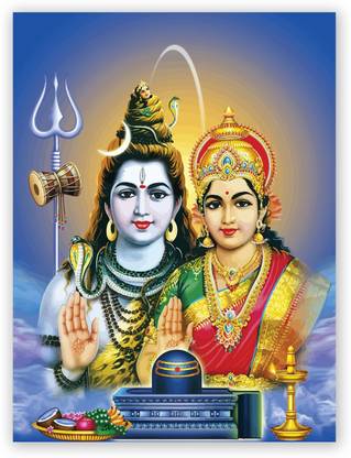 Hindu God Lord Shiv Parvati Photo Poster With Uv Textured Room Decoration 0355 Fine Art Print