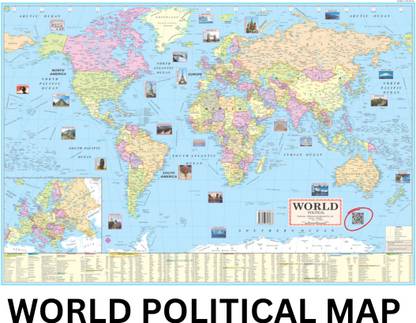 World Political Map Wall Poster, 100x70 cm, with QR Code, Paper Print, Set of 1 Paper Print