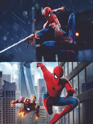 (Pack of 2)Marvel's Neighborhood Hero: The Ultimate Spider-Man Poster:Printed by WK on US Imported Paper (Unframed) With 3M Orginal Double Side Tape for Easily Stick Photographic Paper