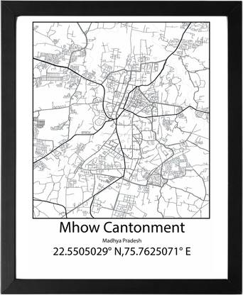 Mhow Cantonment,Madhya Pradesh,India UNFRAMED Minimalist Map Line Art Print Poster Wall Office Home Hometown Housewarming Decor Enhanced Paper Poster Paper Print